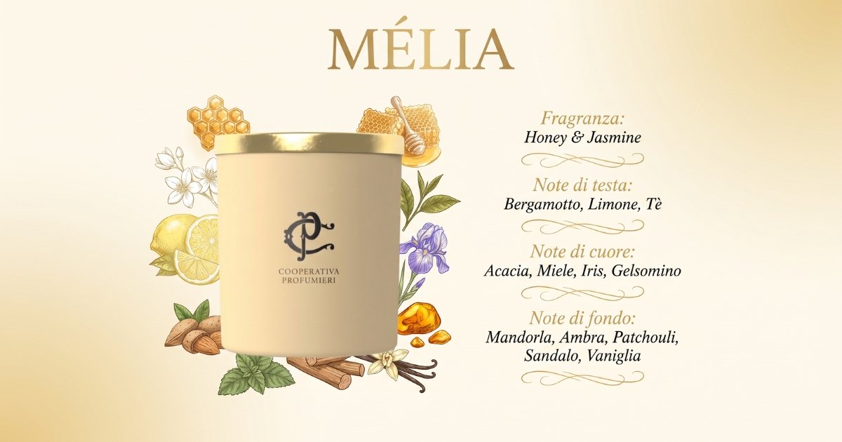 Candela profumata MÉLIA Chogan Cooperativa Profumieri, fragranza Honey & Jasmine