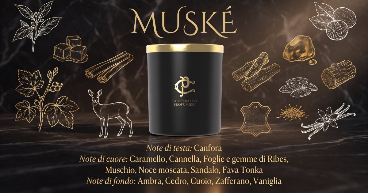 Candela profumata MUSKÉ Chogan Cooperativa Profumieri, fragranza White Musk